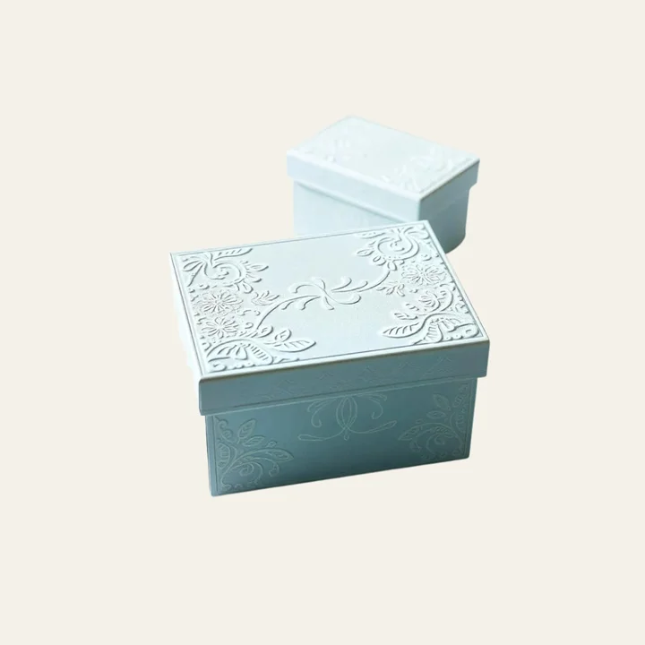 Embossed boxes with textured luxury finish