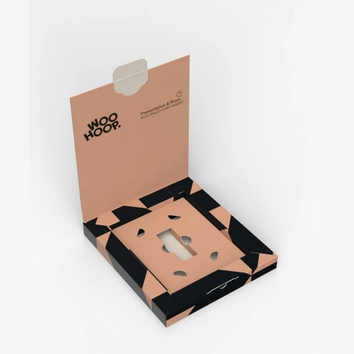 Hinged lid boxes with attached lid for elegant product presentation