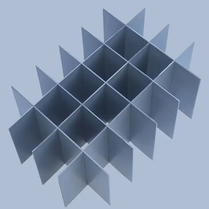 Reusable blue plastic fluted dividers for long-term storage and shipping